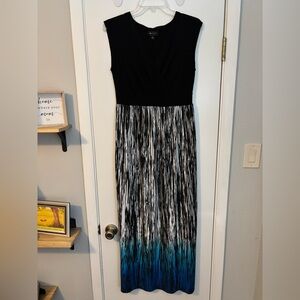 AB Studio Black Bodice Ombre Maxi Dress with Blue Gradient Skirt